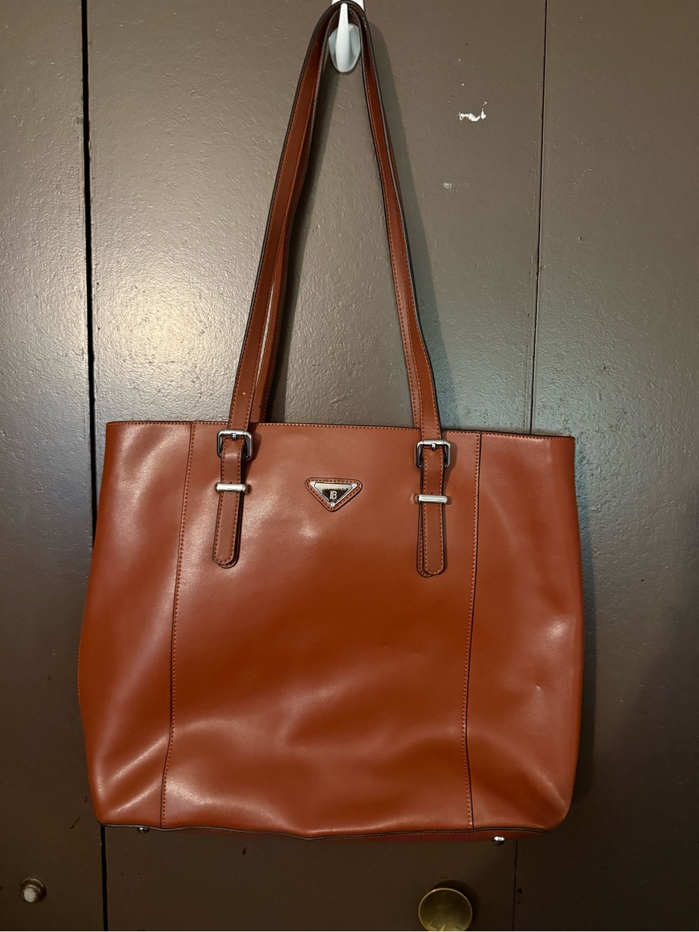 Bostonian Chestnut Brown Leather Tote laptop bag with Silver Hardware